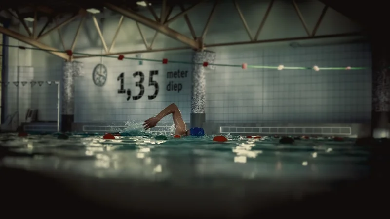 Uimari tekee selkauintia altaassa